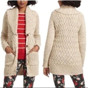 Anthropologie‎ Farfar Isabella Sinclair Cable Knit Cardigan Sweater Beige Size M